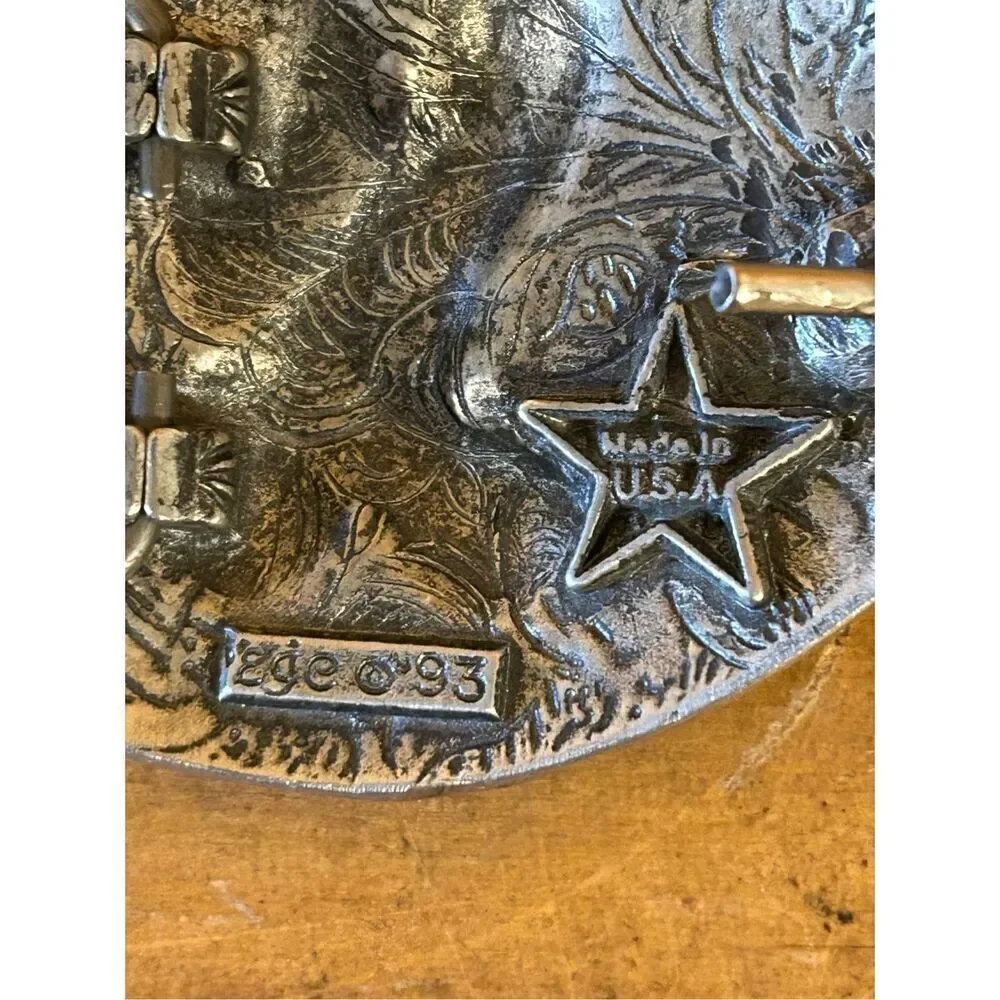 Vintage 1993 EGE Diamond Cut Heavy Pewter Eagle Belt Buckle (8221)